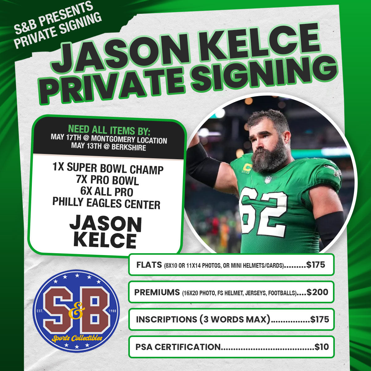 Private Jason Kelce Signing – S&B SPORTS COLLECTIBLES